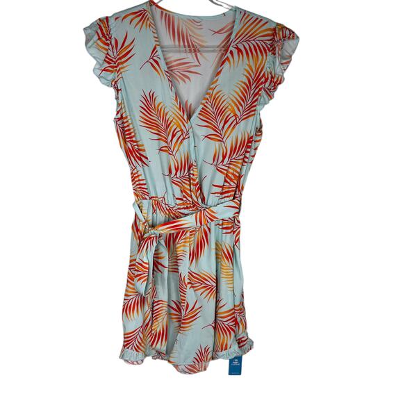 Cupshe Teal Orange Tropical Flutter Sleeve Romper Large New - Picture 13 of 14